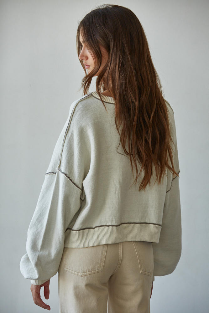 Marina Contrast Seam Pullover - Cream