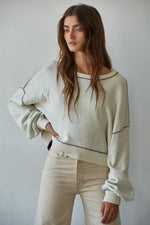 Marina Contrast Seam Pullover - Cream