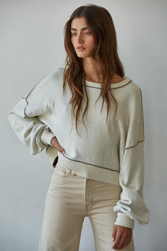 Marina Contrast Seam Pullover - Cream