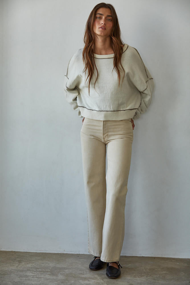 Marina Contrast Seam Pullover - Cream