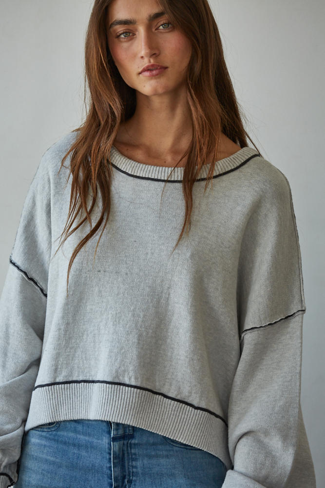 Marina Contrast Seam Pullover - Grey