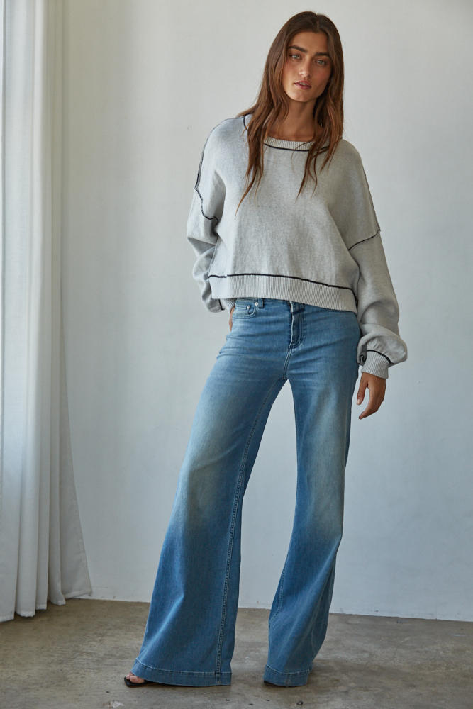 Marina Contrast Seam Pullover - Grey