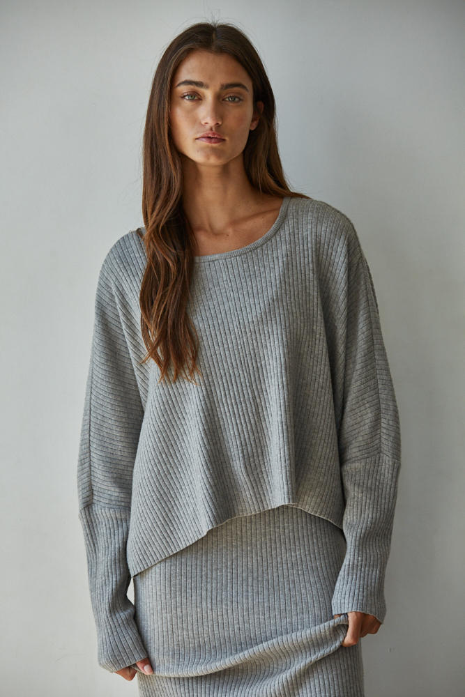 Apollo Ribbed Knit Dollman Top - Grey