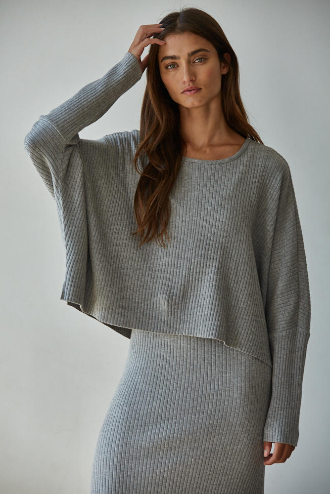 Apollo Ribbed Knit Dollman Top - Grey