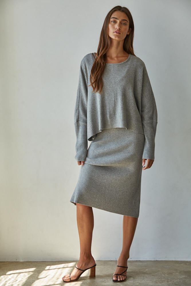 Apollo Ribbed Knit Dollman Top - Grey