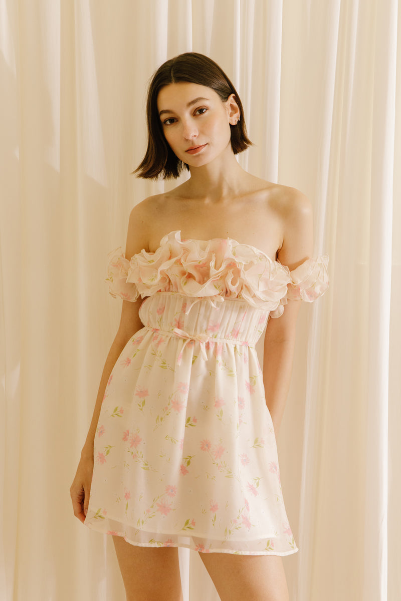 Kaine Floral Ruffle Mini Dress  no