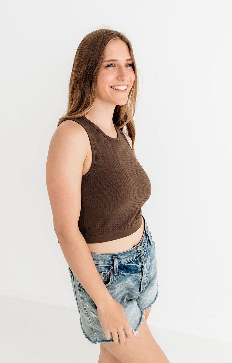 Headstart Seamless Textured Crop Top- Fudge