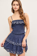 Macey Tiered Embroidered Mini Skirt