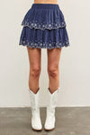 Macey Tiered Embroidered Mini Skirt