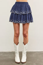 Macey Tiered Embroidered Mini Skirt