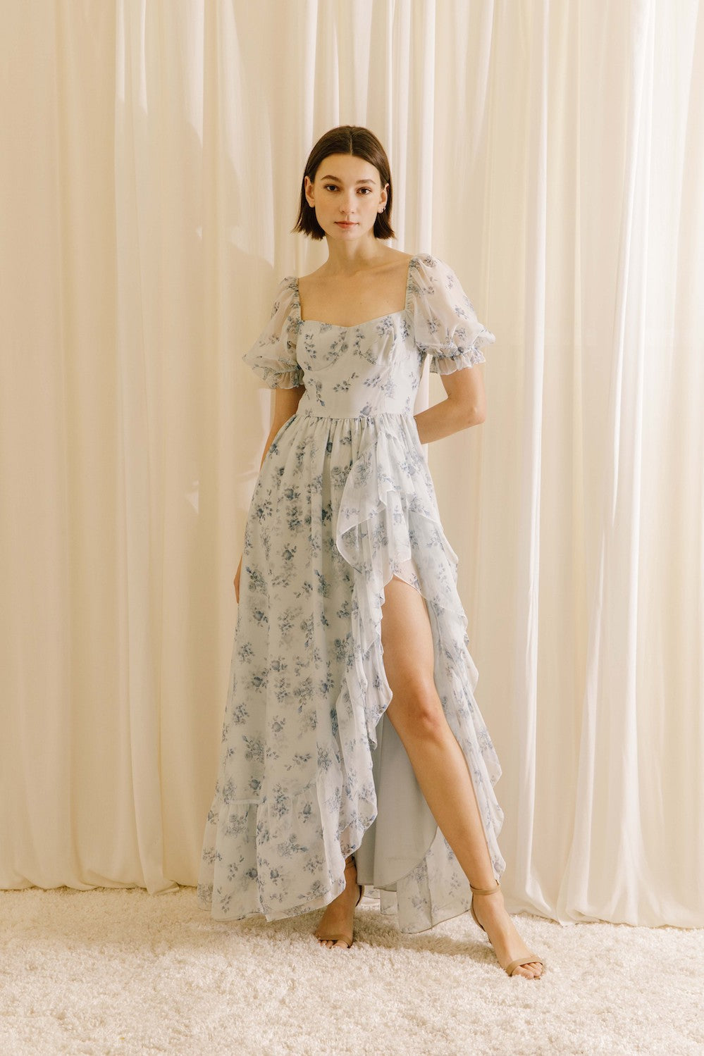 Belinda Floral Slit Ruffle Maxi Dress
