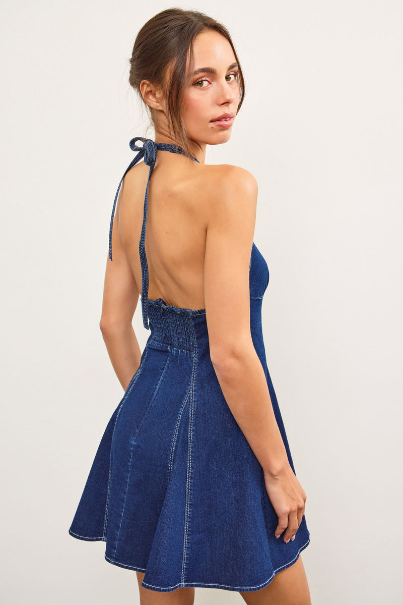 Boe Denim Halter Mini Dress