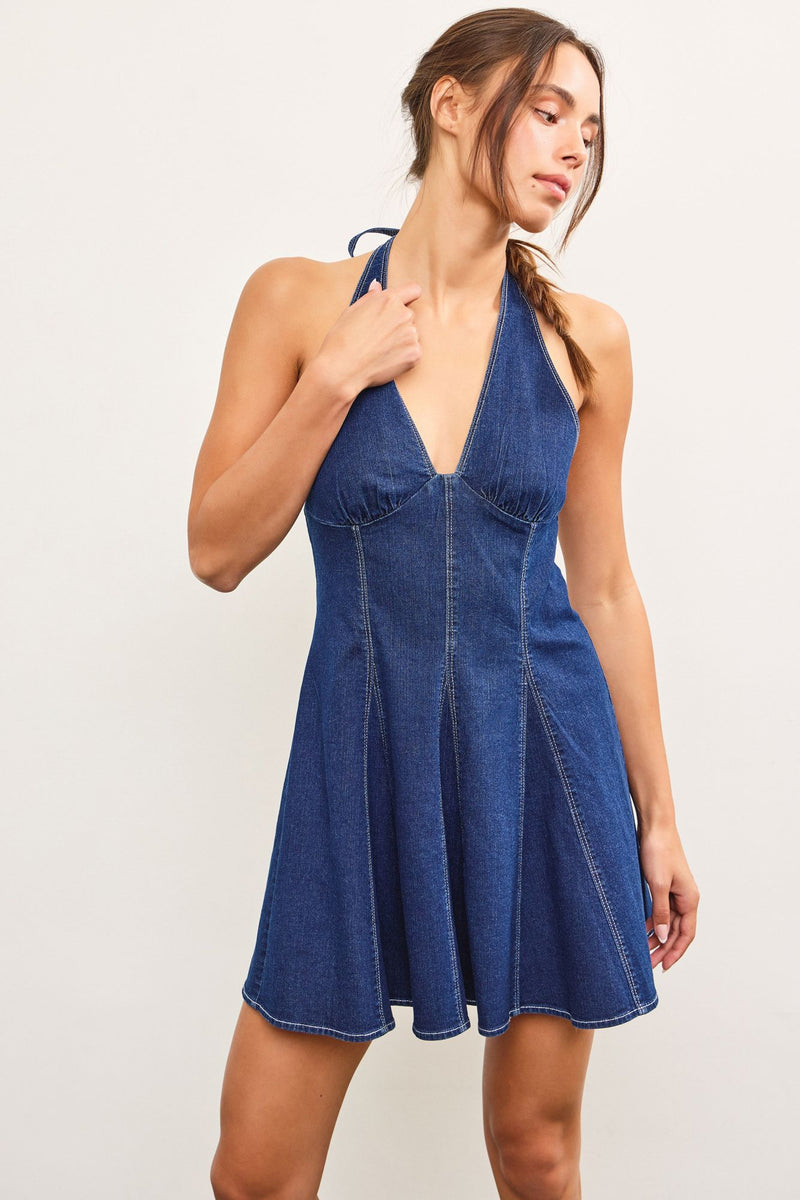 Boe Denim Halter Mini Dress