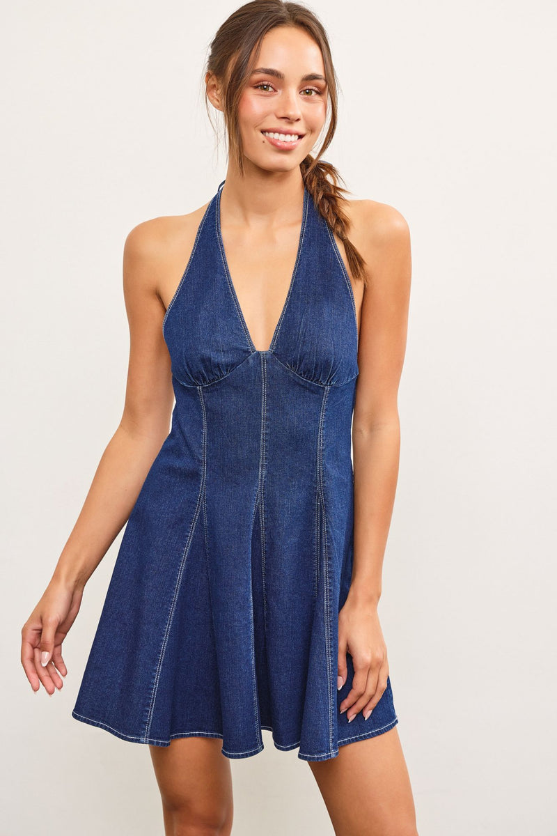 Boe Denim Halter Mini Dress