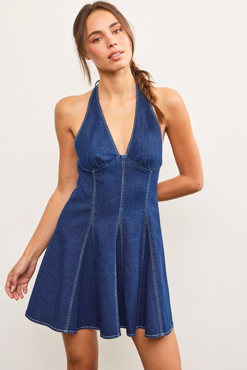 Boe Denim Halter Mini Dress