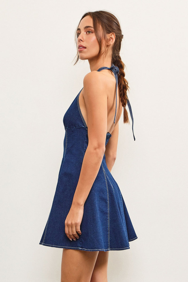 Boe Denim Halter Mini Dress