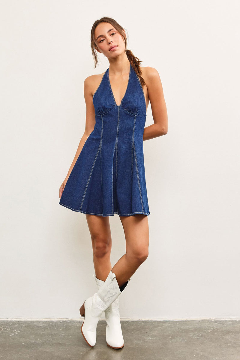 Boe Denim Halter Mini Dress