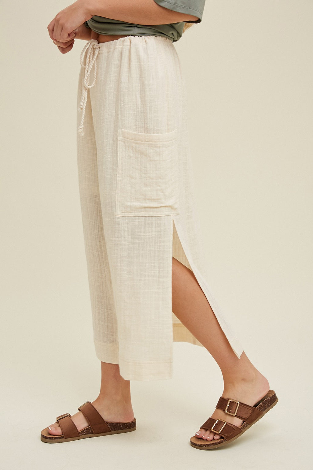 Nara Slit Midi Linen Skirt