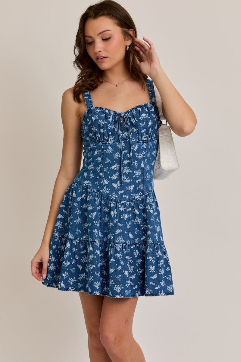 Nicky Floral Mini Denim Dress