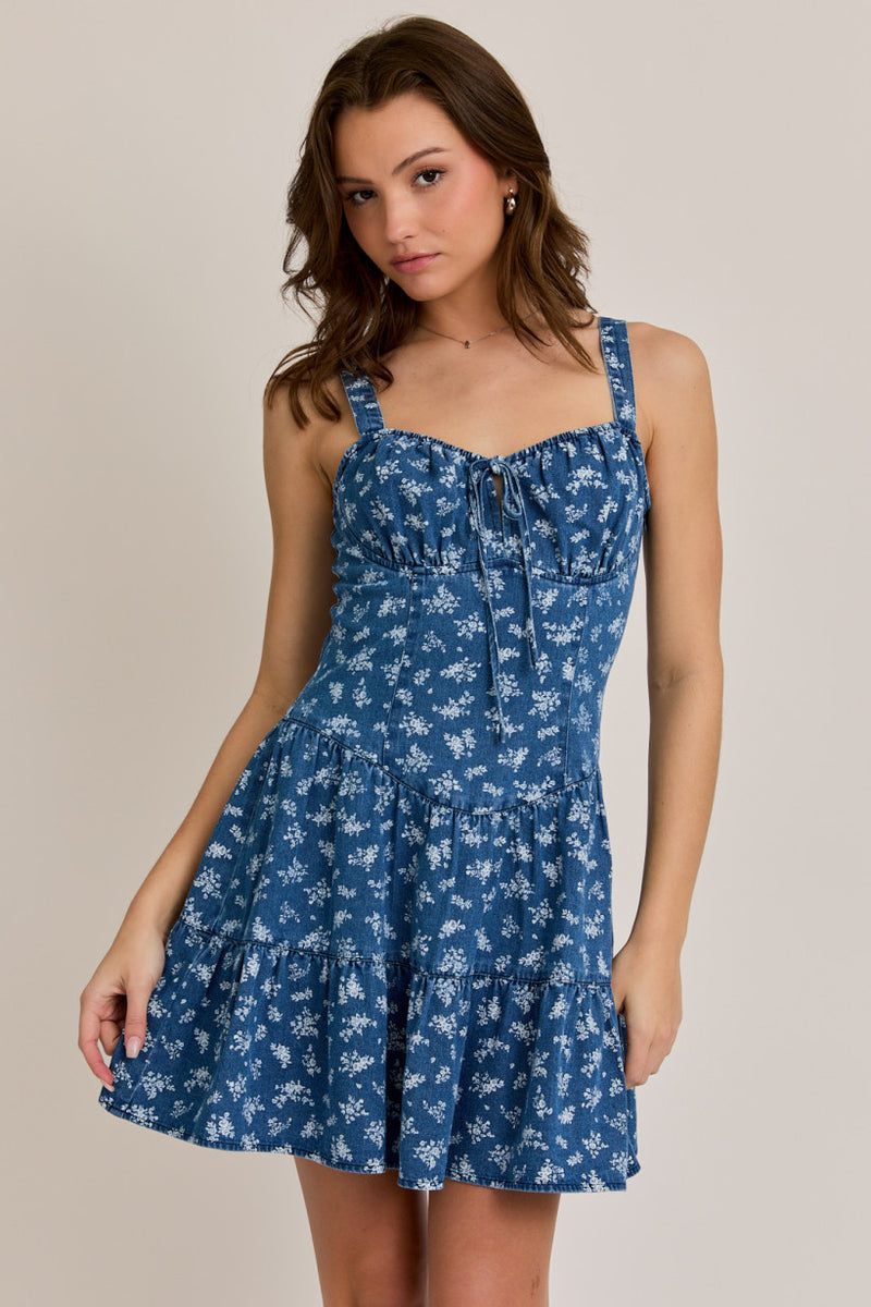 Nicky Floral Mini Denim Dress