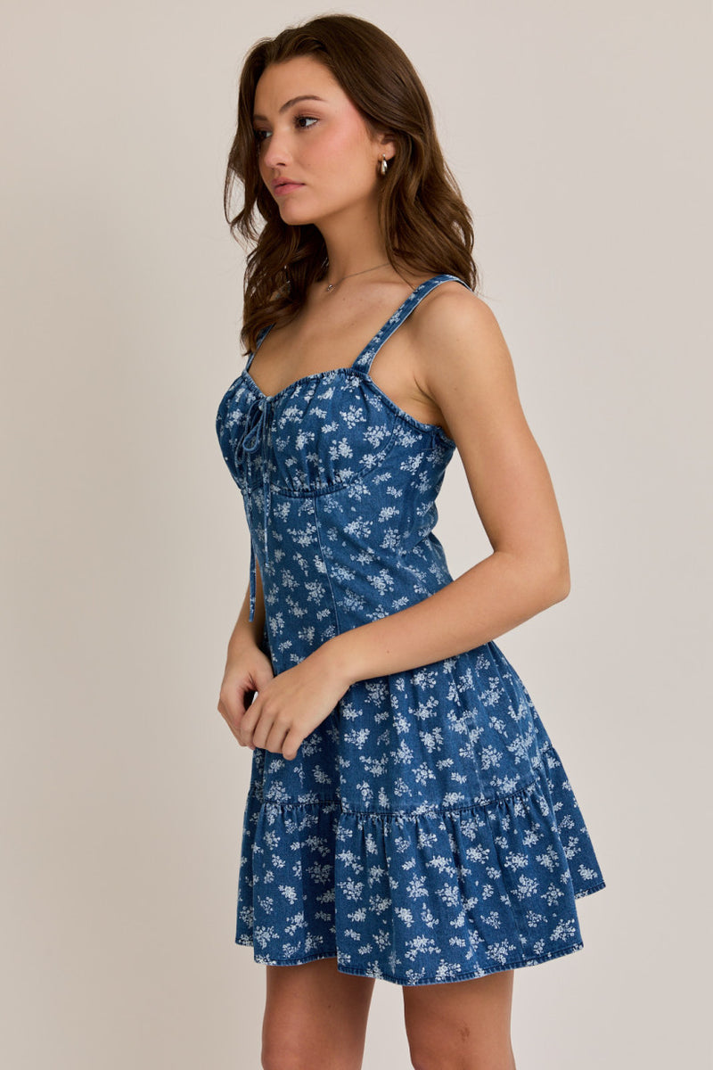 Nicky Floral Mini Denim Dress