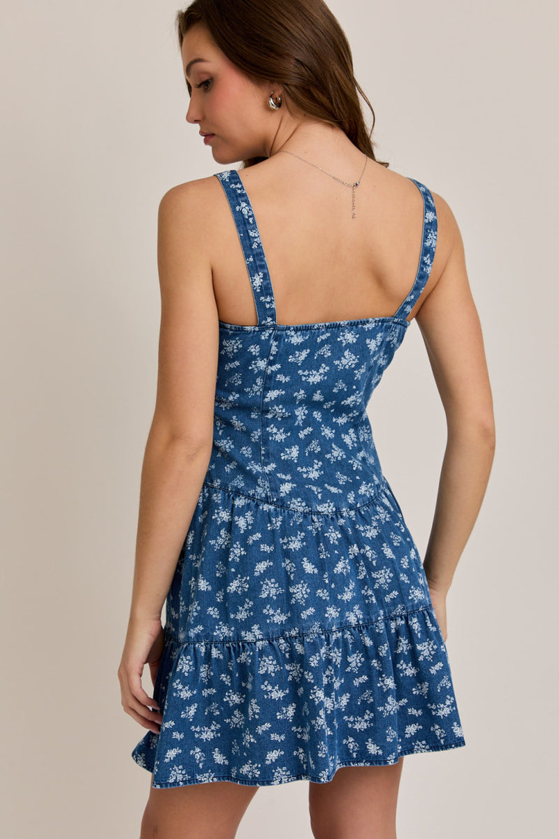 Nicky Floral Mini Denim Dress