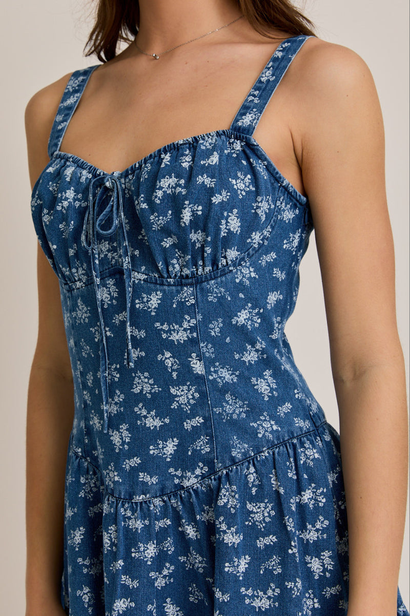 Nicky Floral Mini Denim Dress