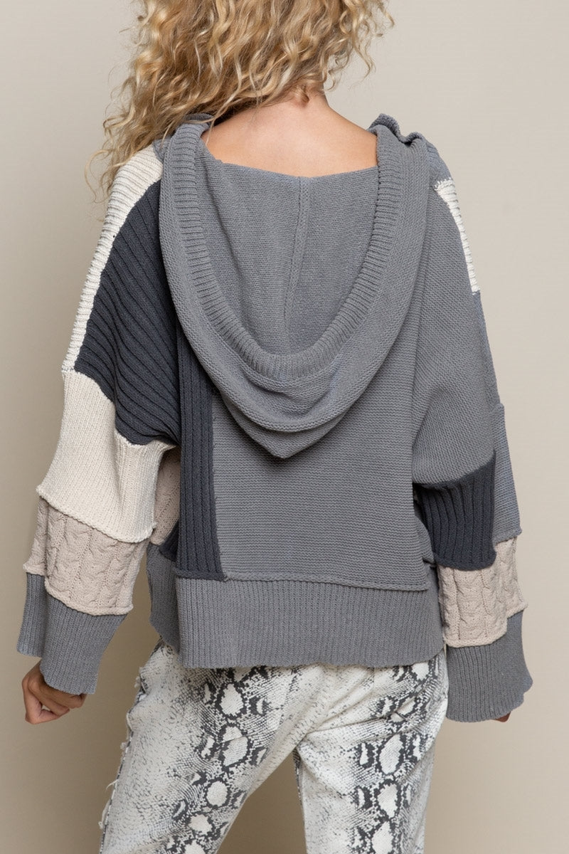 Jazzy Color Block Sweater - Grey