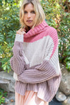 Gabi Color Block Chenille Sweater - Bubblegum Pink