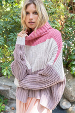 Gabi Color Block Chenille Sweater - Bubblegum Pink