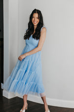 Fairytale Love Tulle Smocked Midi Dress- Blue