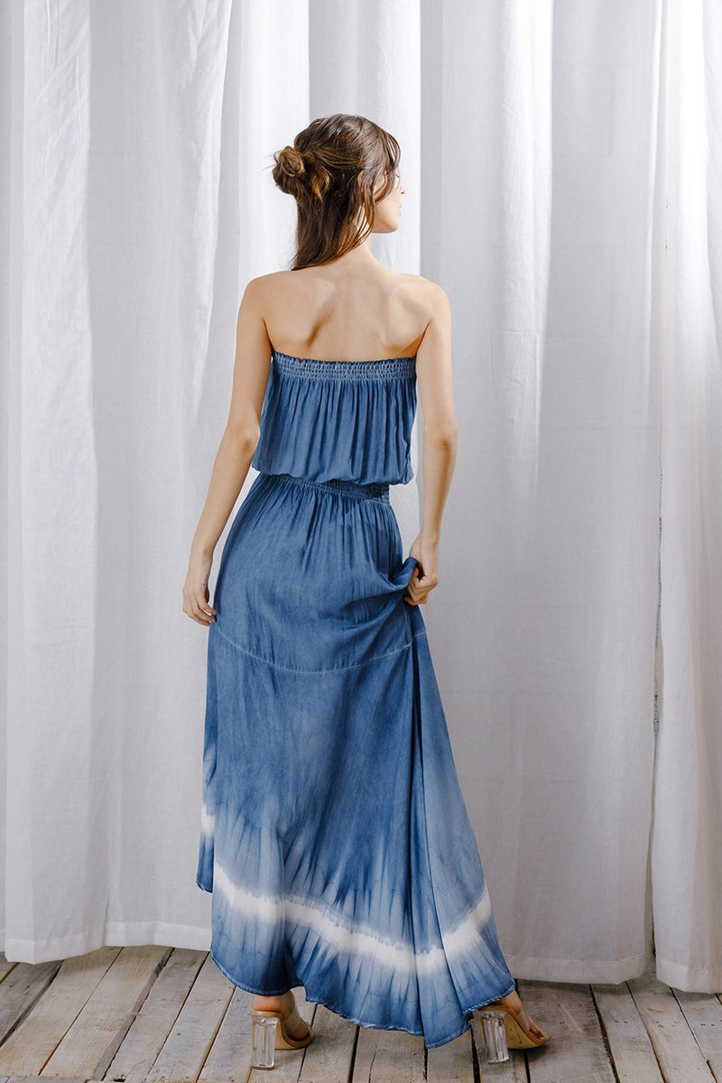 Ocean Breeze Strapless Tie Dye High Low Maxi Dress