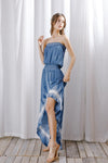 Ocean Breeze Strapless Tie Dye High Low Maxi Dress