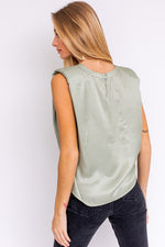 Hilton Padded Shoulder Satin Blouse - Sage