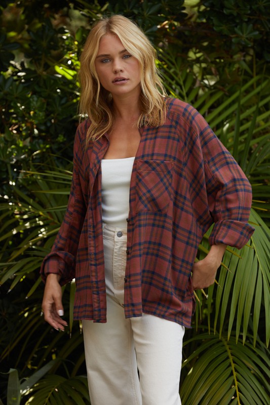 Thomas Plaid Button Down Top