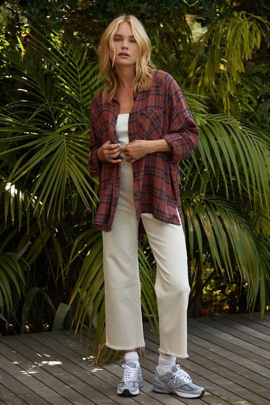 Thomas Plaid Button Down Top
