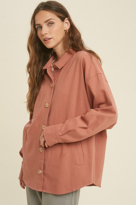 Avette Cotton Pocketed Button Down Shacket