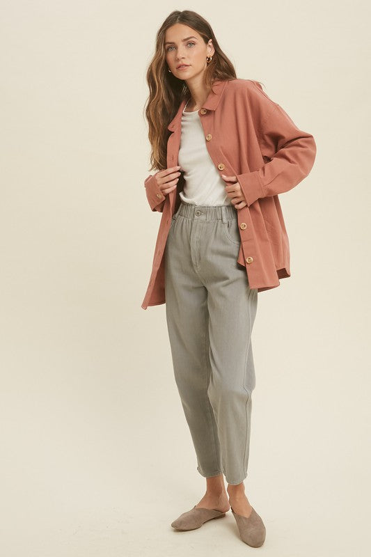 Avette Cotton Pocketed Button Down Shacket