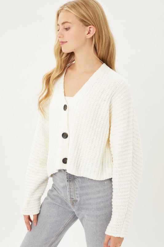 Keely Chenille Button Front Cardigan - Butter
