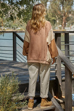 Taron Turtleneck Billowy Pocketed Contrast Top