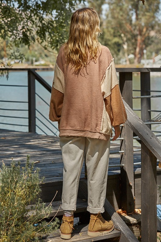 Taron Turtleneck Billowy Pocketed Contrast Top