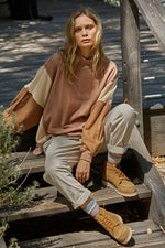 Taron Turtleneck Billowy Pocketed Contrast Top