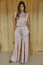 Pure Bliss Slit Satin Pants - Blush