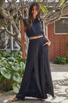 Pure Bliss Slit Satin Pants - Black