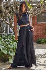 Pure Bliss Slit Satin Pants - Black