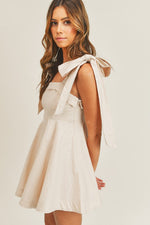 Ontario Cotton Linen Tie Strap Babydoll Dress- Taupe