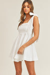 Ontario Cotton Linen Tie Strap Babydoll Dress- White