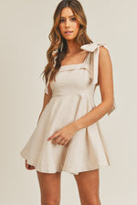 Ontario Cotton Linen Tie Strap Babydoll Dress- Taupe