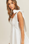 Ontario Cotton Linen Tie Strap Babydoll Dress- White