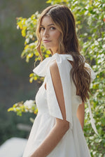 Ontario Cotton Linen Tie Strap Babydoll Dress- White